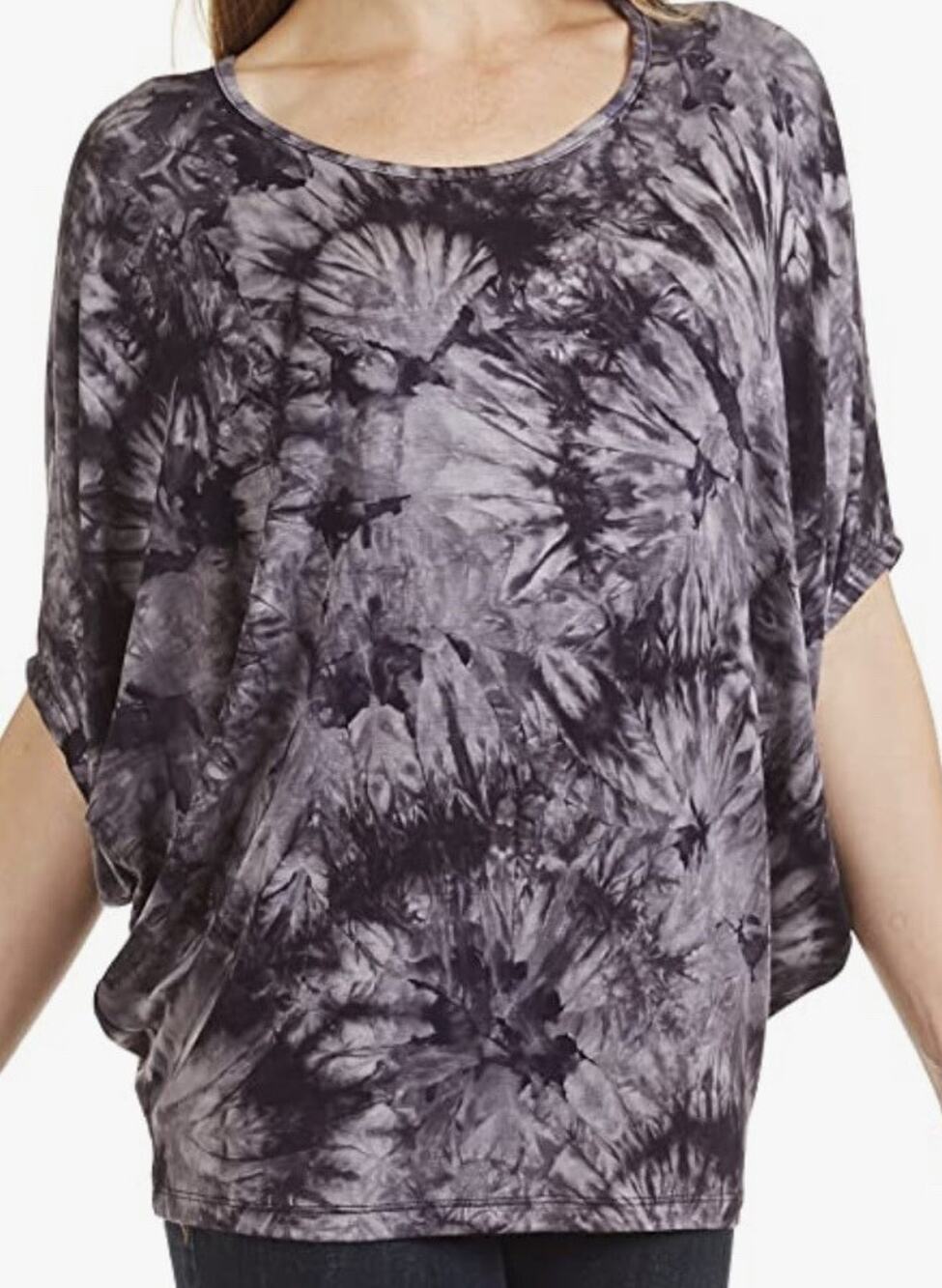 Come Together California Tie Dye Scoop Neck Dolman Boho Top Black, Size L21.9
